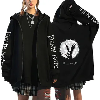 AllMonyba Japanischer Anime Death Note Reißverschluss Hoodie Kawaii Harajuku Manga Graphic Zip Up Mantel Sweatshirt - L