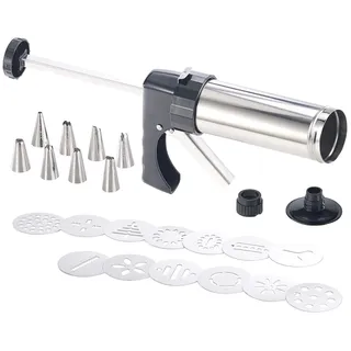 Rosenstein & Söhne Gebäckspritze: Profi-Edelstahl-Gebäckpresse & Garnierspritze, 13 Schablonen, 8 Tüllen (Teigspritze, Teigspritze Edelstahl, Gebäckpressen Garnierspritzen)