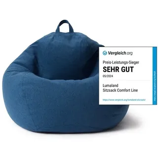 Lumaland Sitzsack Comfort Line | Indoor Beanbag 70x80x50cm mit mehr als 1 Mio. anpassbaren EPS-Perlen | Weiches & Komfortables Bodenkissen | Sessel für Kinder & Erwachsene | 120 L Volumen [Dunkelblau]