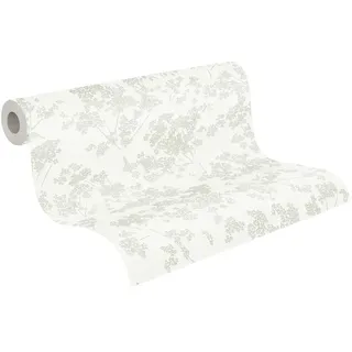 A.S. Création Casual Living Vliestapete Blümchen (weiß,grün,grau), Floral 10,05 x 0,53 m)