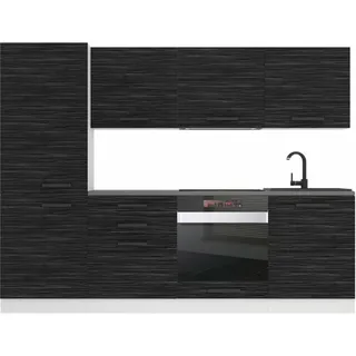 Küchenzeile Küchenblock Sandy - Küchenmöbel 240 Cm Einbauküche Vollausstattung Ohne Elektrogeräten Mit Hängeschränke Und Unterschränke, Ohne Arbeitsplatten, Königliches Ebenholz - Belini