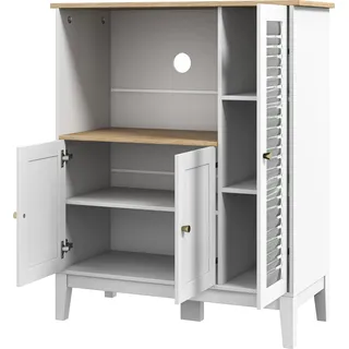 HOMCOM Mikrowellenschrank, Küchenschrank, Buffet, mit 1 Nische 3 Türen, Kabeldurchlass, für Küche, Esszimmer, Wohnzimmer, 80 x 35 x 97 cm, gehärtetes Glas, weiß und holzfarben   Aosom