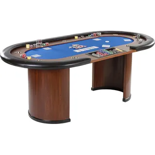 GAMES PLANET Pokertisch „Royal Flush“, 213 x 106 x75 cm, Farbwahl, Gewicht 58kg, 9 Getränkehalter, gepolsterte Armauflage, blau