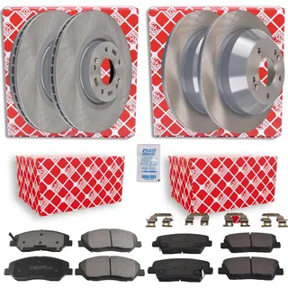 Febi Bremsscheiben + Bremsbeläge vorne hinten passend für Hyundai Santa FE 3 DM