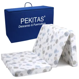 PEKITAS Matratze Klapp Reisebett 60x120 cm Höhe 6 cm für Baby Reisebettmatratze Bezug Waschbar Zusammenklappbar Transporttasche inklusive grüne Luftballons