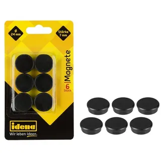 IDENA Magnete Stärke 7mm rund, schwarz Ø2,4cm 6 Stück