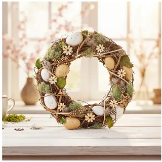 Levandeo® Osterkranz Deko Kranz Ostern 30cm Natur Frühling Türkranz Gesteck Eier Blumen Ost