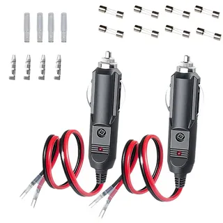 Leloco 2 Stück Zigarettenanzünder Stecker, KFZ Stecker 12V/24V Ersatz-Zigarettenanzünder mit 10A/15A Sicherung 16AWG für KFZ Zigarettenanzünder-Buchse Autokühlschrank, Ventilator, Autostaubsauger usw