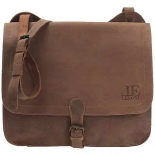 LECONI Aktentasche Messenger Bag Arbeitstasche DIN A4 Damen Herren Echt Leder LE3020, Überschlag mit Schnalle – verstellbarer Schulterriemen – 36×29×8 cm braun