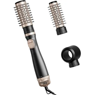 Rotierende Warmluftbürste, 3-in-1 Rundbürstenföhn mit 3 Köpfen zum Trocknen Styling Voluminierend Curling Schlafen in einem Schritt, 3 Temperaturen, Negativ-Ionische, Keramikbeschichtung, 360 ° Drehen