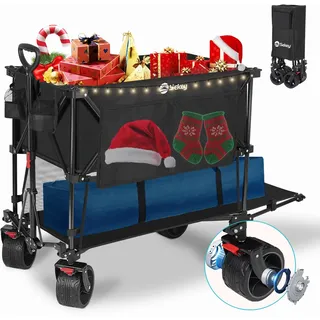 Sekey XXXXL Bollerwagen Faltbar 350L mit Extra Breite Reifen 17x10cm, Faltbarer Bollerwagen Strandwagen Transportwagen Zusammenfaltbar aus 4 Richtungen, 4XL-Doppel 4021, Schwarz