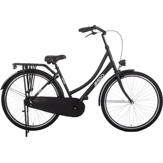 AMIGO Cotton - Transportfahrrad 28 Zoll für Damen - Hollandrad mit Frontgepäckträger - 50 cm - Rücktrittbremse & V-Bremse - Mattschwarz