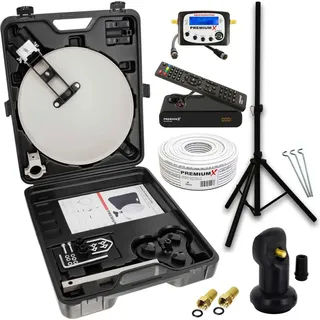 PremiumX Mobile Camping SAT Anlage Receiver Satelliten-Finder Single LNB Kabel Koffer Stativ