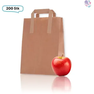 Blanc HYGIENIC Papiertüten klein, 200 Stück Papiertaschen, Papiertragetaschen braun, 32 x16 x 39 cm, flacher Henkel, umweltfreundlich