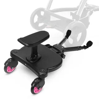 Hebitod Buggy Board mit Sitz,Kiddy Board für alle Kinderwagen,stabiles Two Wheel Design,Trittbrett für Kinderwagen Universal von 25kg (Rosa)