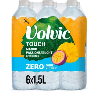 Volvic Touch Zero Mango-Passionsfrucht-Geschmack – Natürliches Mineralwasser Volvic mit Mango-Passionsfrucht-Geschmack – Ohne Zucker, künstliche Süßstoffe und ohne Konservierungsstoffe – 6 x 1,5 l