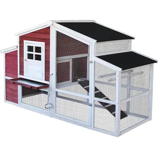 Wiltec Hühnerstall XXL 201 x 81,3 x 116,5 cm rot-weiß