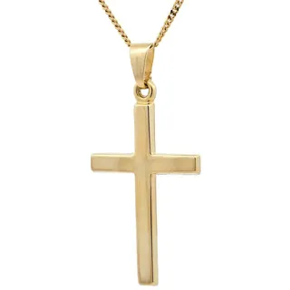 HOPLO Kreuzanhänger Gold Anhänger Kreuz mit Goldkette massiv 585 - 14 Karat Gold 40 cm, Made in Germany 40 cm Damenkette eng