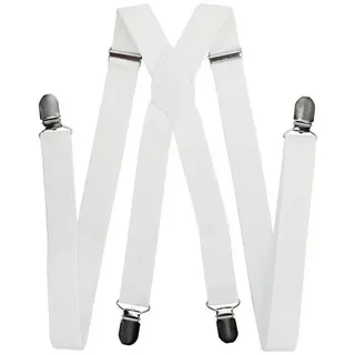 axy Hosenträger für Herren breit 2,5 cm in X-Form mit 4 Hosenträger Clips extra stark längenverstellbar 25mm (Weiß)