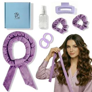 PURESSENSE Beauty Lockenwickler über Nacht für Locken ohne Hitze – Heatless Curls Band – Haarnudel Set für hitzefreie Overnight Curls & Blowout Hair – Lockenband für grosse Locken (Lila, 155 cm)