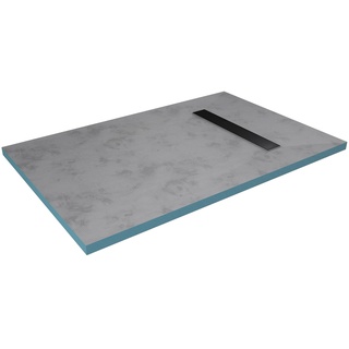 Marwell Duschelement 90 x 4 cm direkt befliesbar mit integrierter Ablaufrinne in schwarz und waagerechtem Ablauf - bodeneben und barrierefrei einbaubar - integriertes Gefälle