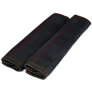 L & P Car Design Gurtpolster Gurtschoner Auto in Schwarz mit roter Naht Sicherheitsgurt, (2 Stück), Microfaser rot|schwarz