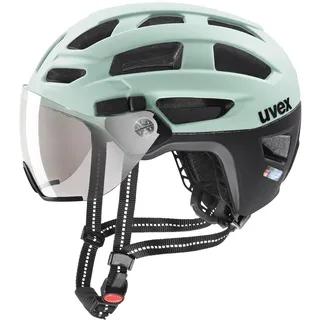 uvex finale visor - sicherer City-Helm für Damen und Herren - mit Visier - inkl. LED-Licht - jade-black matt - 56-61 cm