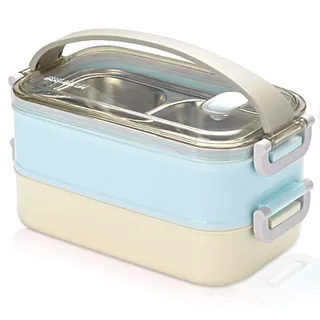 Gresunny Lunchbox Edelstahl stapelbar isolierte zweischichtige brotdosen auslaufsicher brotzeitbox Lunchbox behälter tragbare Thermo bento-Box lebensmittelbehälter für Schule Arbeit 1.6 Blau