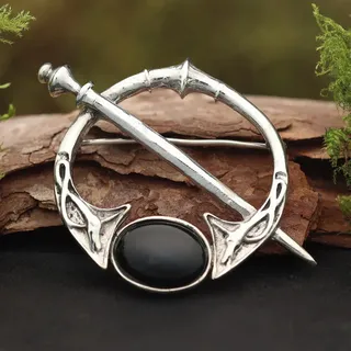 Drachensilber Brosche Fibel Onyx Silberschmuck 925 Silber - Silber