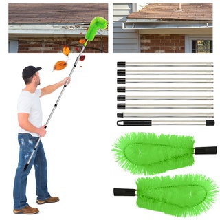 310cm Dachrinnenreiniger, Dachrinnen Reinigung Dachrinnen Reiniger Gardena Dachrinnen Reinigungsbürste Regenrinnen Reiniger Dachrinnenbürste, mit 2 Bürstenköpfen, Cleaning Tool für Laub Äste (Grün)