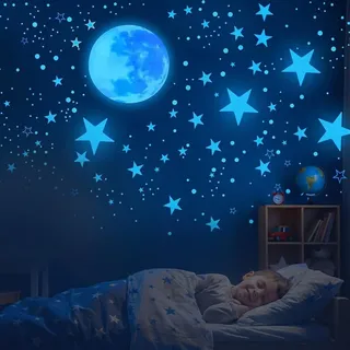 Leuchtsterne Kinderzimmer Leuchtsterne Selbstklebend 629 Stück Sternenhimmel Aufkleber Kinderzimmer Deko Sternenhimmel Junge Wandsticker Selbstklebend Mädchen Babyzimmer Deko, Blau