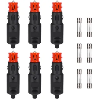 CoKeeSun Zigarettenanzünder Stecker Auto 6 Stück, KFZ Stecker mit 8A Sicherung*6, 12V-24V Sicherheits-Universalstecker Normstecker, für Auto LKW PKW Motorrad Kühlbox Navi Handstaubsauger