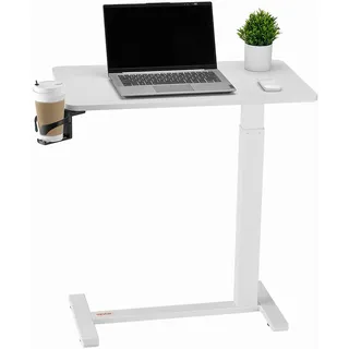 Vevor Überbetttisch mobiler Beistelltisch mit 4 versteckten Rollen, höhenverstellbarer & Laptoptisch mit Getränkehalter, tragbarer Betttisch für Büro Arbeitszimmer Zuhause Weiß
