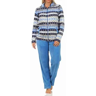 normann-wäschefabrik Toller Damen Hausanzug aus Coralfleece in wunderschöner winterlichen Optik - 202 216 959, Farbe:blau, Größe:40/42 - 40-42