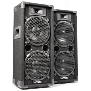 MAX MAX28 PA Lautsprecher passiv, DJ Boxen, 1600 Watt Peak, Partyboxen Set mit Griffe, 2 x 8 Zoll Doppel-Tieftöner, DJ Party Lautsprecher Paar, Lautsprecherbox, Schwarz