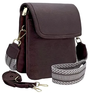 ehsbuy Handytasche zum Umhängen Damen Vegan Leder Crossbody Kleine Handy Umhängetasche mit 1 Verstellbarem Breitem Riemen und 1 Lederriemen Damen Geldbörse Schultertasche