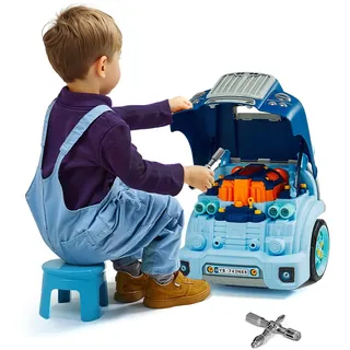 Vevor Motorspielzeug, 60-teilig, Autoreparaturset für Kinder, mit abnehmbaren Teilen, Lichtern und Geräuschen, Lenkrad und Hupe, Mechaniker-Werkstattset für Kinder für Kleinkinder ab 3 Jahren, Blau