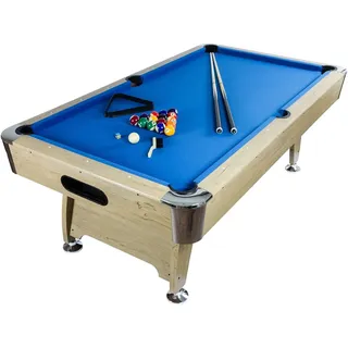 GAMES PLANET 7 ft Billardtisch Premium“ + Zubehör, 9 Farbvarianten, 214x122x82 cm (LxBxH), helles Holzdekor, blaues Tuch
