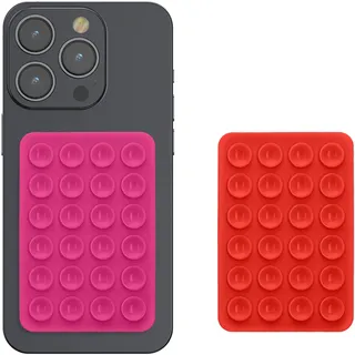 kwmobile 2X Silikon Saugnapf Handyhalterung - Handy Halter selbstklebend - 5,5 x 8cm - Universal Halterung für Handyhüllen - Kompatibel mit iPhone und Android - Rosa Rot