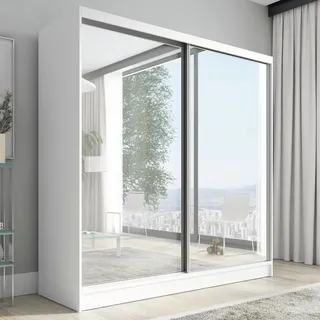 mebloland Schwebetürenschrank, 2-türig Schrank mit Spiegel IVAR 200 cm weiß