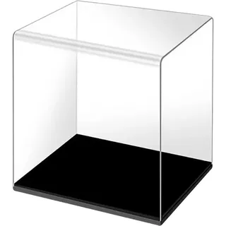 FSSTUD Transparente Acryl-Vitrine mit schwarzem Boden, kleine quadratische Sammlervitrine, staubdichter Schutz, Schaukasten, Actionfiguren, Präsentationsständer, Aufsteller, Aufstellwürfel, 8 x 8 x 8