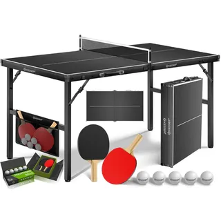 Kesser KESSER® Tischtennisplatte Mini mit Tischtennisschläger-Set, Tischtennisbällen und TT-Netz Indoor Unterwegs, laminierte Platte + – Kofferdesign, Kinder und Erwachsene – 153 x 76,5 cm