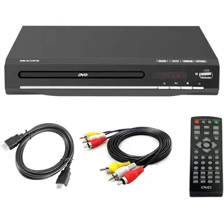 DVD-Player für TV, DVD/CD/MP3/MP4, mit USB und HDMI, AV-Kabel im Lieferumfang, Fernbedienung, Schwarz, ohne Blu-Ray