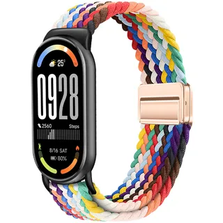 MokaZii Nylon Armband Kompatibel mit Xiaomi Smart Band 10 / Xiaomi Smart Band 9, Magnetisch Verschluss Elastisch Stoff Sport Nylon Adjustable Armbänder für xiaomi mi band 10/9 / 8 (Regenbogen)