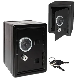 alles-meine.de GmbH Spardose Tresor Schrank - Schwarz - mit Schlüssel & Zahlenschloss/Zählwerk - aus Metall - stabile Sparbüchse für die Reisekasse - Geldtresor/Geldsafe ..