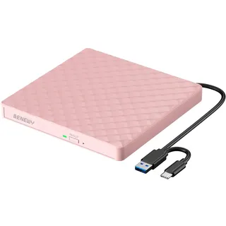 Externes DVD Laufwerk, USB 3.0 CD Laufwerk Extern,DVD Laufwerk Extern USB C | DVD/CD Brenner Extern, Externes Laufwerk, Externes CD/DVD Laufwerk für Laptop Windows 11/10/8.1/7/XP PC Mac OS Linux Pink