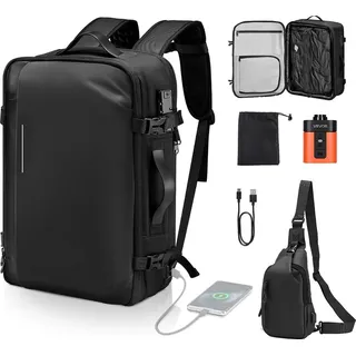 Vevor Vakuum Rucksack, 65 L, erweiterbarer Vakuum-Kompressions-Reiserucksack mit Pumpe, mit TSA-zugelassenem Schloss, USB-Ladeanschluss, wasserabweisendes Handgepäck, für Business, Schwarz