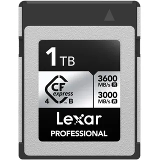 Lexar professional CFexpress 4.0 Typ B Silver Series 1 TB, Typ-B-karte mit bis zu 3600 MB/s Lesegeschwindigkeit, 2600 MB/s Schreibgeschwindigkeit, CF-karte für 8K-RAW-Video, CF-speicherkarte kompatibel mit DSLR, abwärtskompatibel mit XQD-Kamera