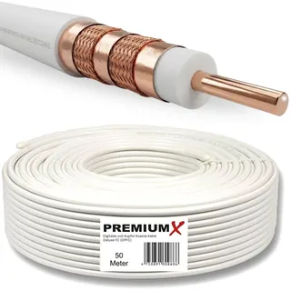 PremiumX Deluxe PRO Vollkupfer Koaxial Kabel 135dB 5-Fach geschirmt 50 Meter SAT Antennenkabel CU Kupfer