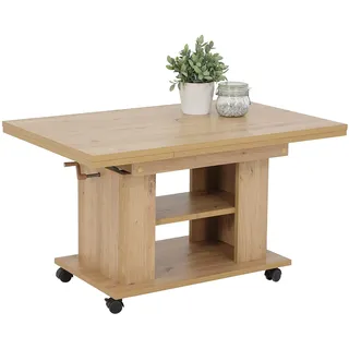 Hela Tische, Funktionscouchtisch Sofatisch Jakob, Holzoptik melaminbeschichtet, Eiche, höhenverstellbar 51-61cm, ausziehbar 90-142cm, auf Rollen